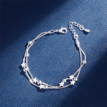 Load image into Gallery viewer, DAIWUJAN 925 Sterling Silver Double Layers Stars Beads Bracelets For Women Elegant Box Chain Charm Bracelet Birthday Party Gift
