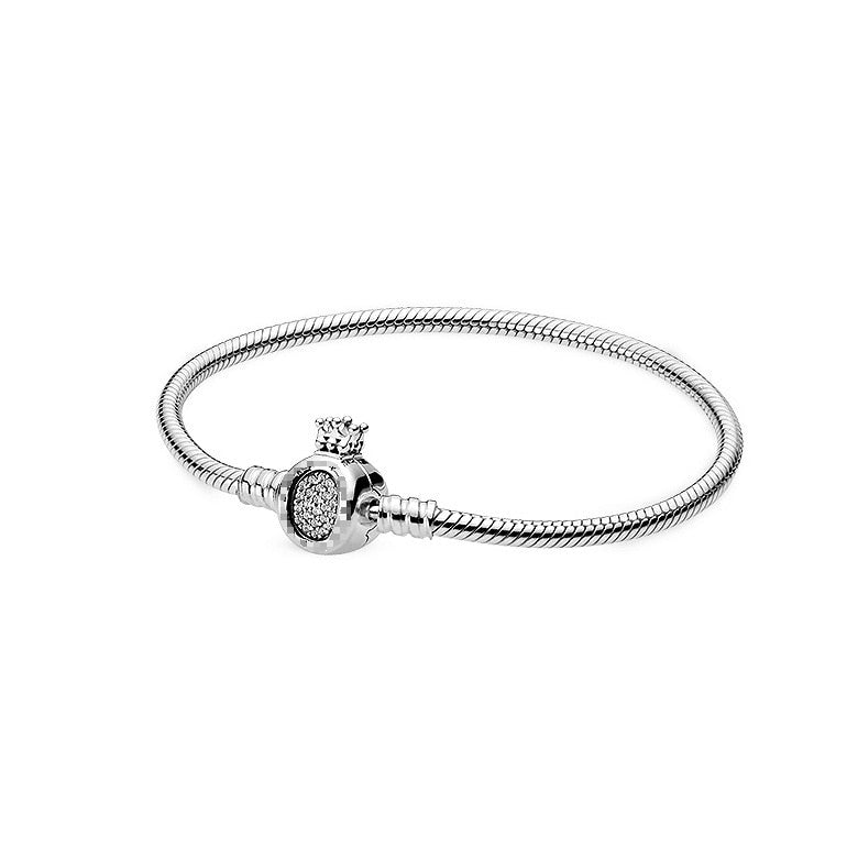 Real 925 Sterling Silver Charms Bracelets Fit Pandora Moments Crown O Clasp Snake Chain Bracelet & bangle