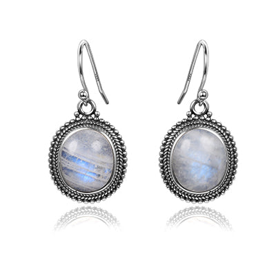 925 Sterling Silver Pendant Earrings 10X12 Large Oval Blue Sandstone Drop Earring Women Fashion Wedding Party Fine Jewelry